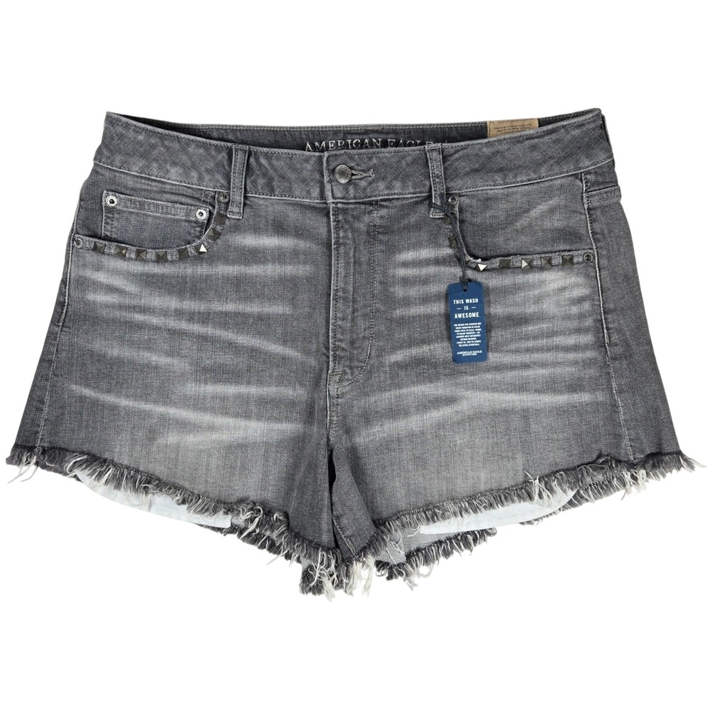 American Eagle Vintage Hi-Rise Festival Shorts Grey Studded Denim Size 14 NWT